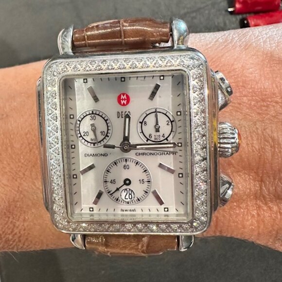Michele Deco Stainless Steel Diamond Watch